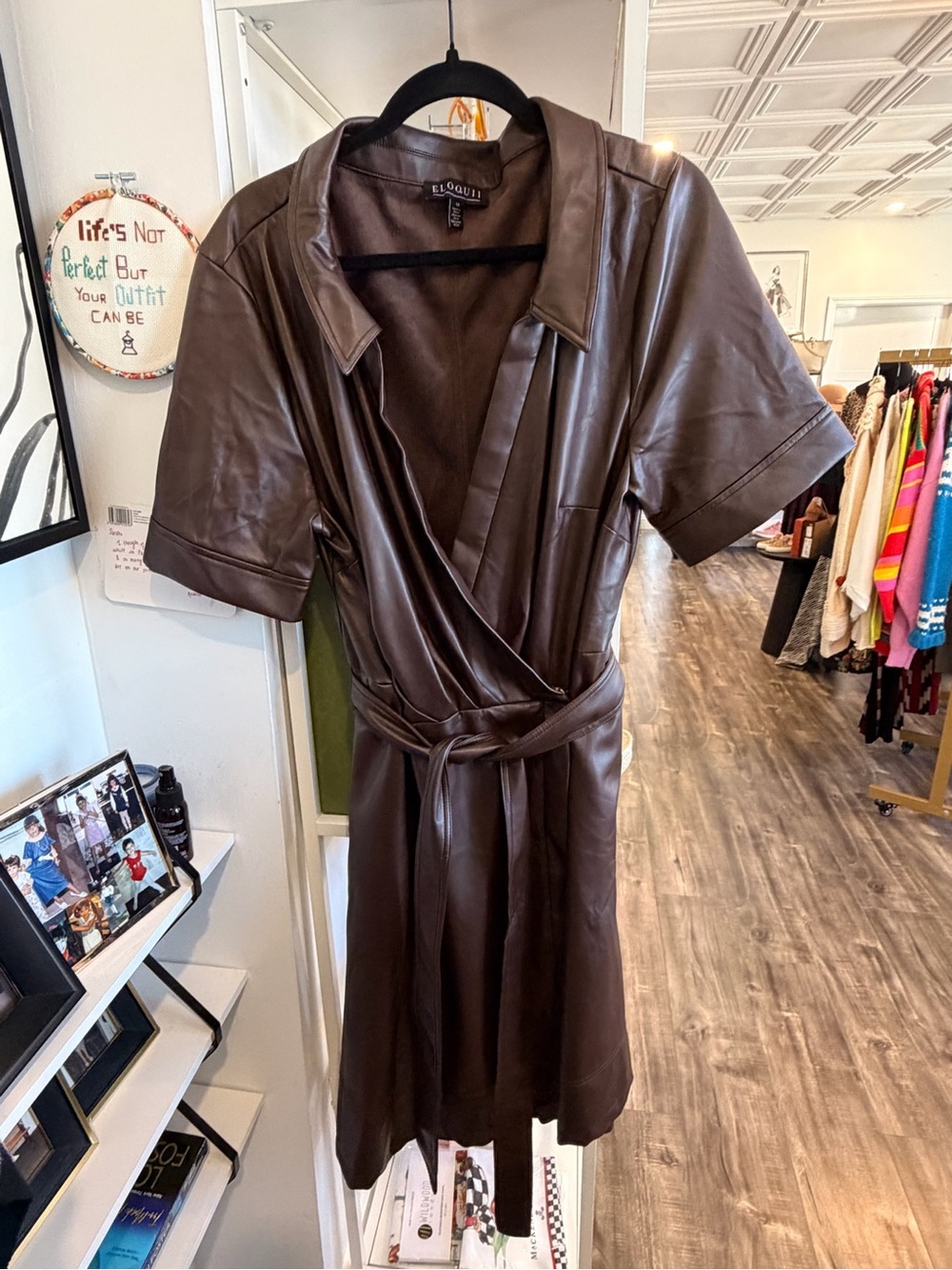Eloquii Chocolate Brown Faux-Leather Wrap Dress